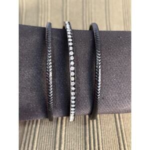 Women's 3‎ Stack Black Metal Bracelets White Rhinestones Simple Timeless Neutral
